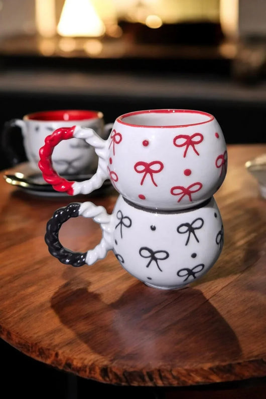 Juego de 2 Tazas de Cerámica 145ml con Textura Tejida para Café