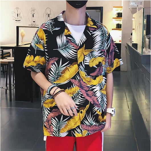 Camisa de Playa Hip Hop con Estampado de Hojas - Image 3