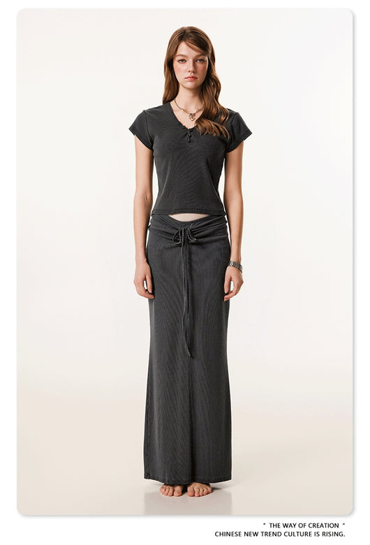 Blusa Retro Americana Slim Fit Cuello V Manga Corta - Image 25