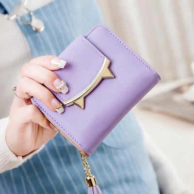 Billetera Compacta para Mujer con Diseño de Orejas de Gato, Cuero Genuino y Borlas - Image 14