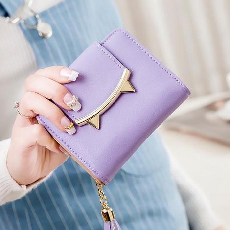 Billetera Compacta para Mujer con Diseño de Orejas de Gato, Cuero Genuino y Borlas - Image 14