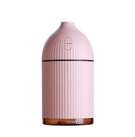 Pink ribbed aromatherapy diffuser and ultrasonic humidifier with a transparent brown base and control buttons. - Image 27