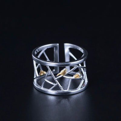 Anillo Ancho Irregular con Diseño de Pájaro - Image 2