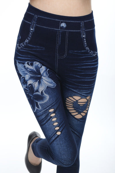 Leggins Ajustados de Algodón con Efecto Denim y Detalles Recortados - Image 17