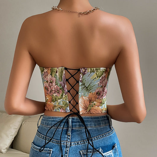 Banda Cintura Ajustable Estilo Retro Floral - Top Tubo Versátil - Image 13