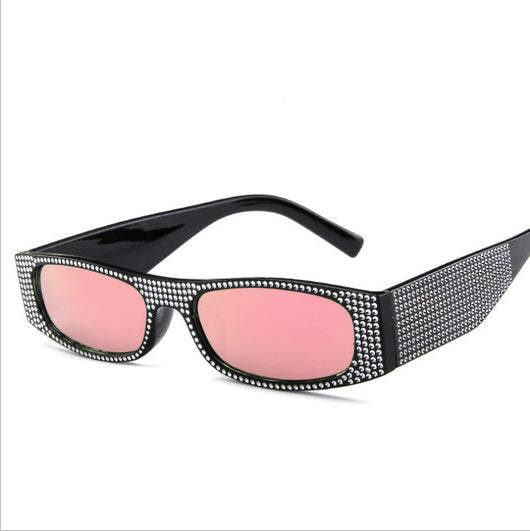Yellow rectangular sunglasses with clear rhinestone-studded frames and matching yellow lenses. - Image 16