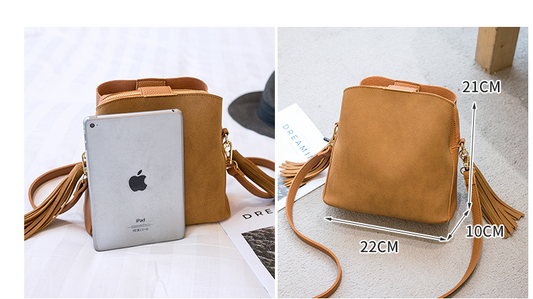 Bolsa Bucket Retro Coreana con Borlas Esmerilada - Bandolera Vintage para Mujer - Image 2