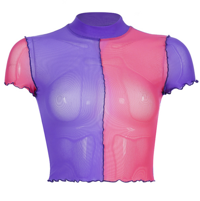 Blusa de Malla con Costuras Bicolor de Manga Corta - Image 5