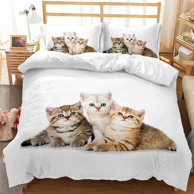 Juego de Edredón Estampado con Gatos y Perros Realistas de 3 Piezas - Image 12