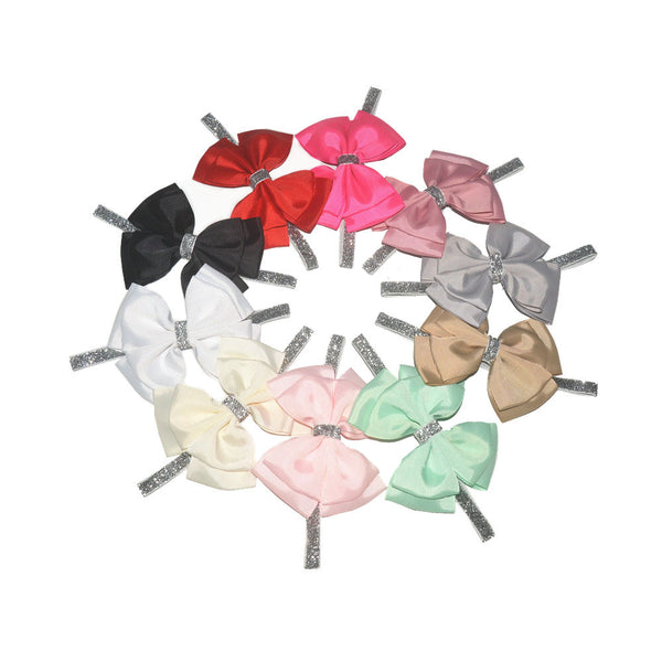 Diadema Infantil con Moño Plateado Doble - Accesorio de Moda Europeo y Americano