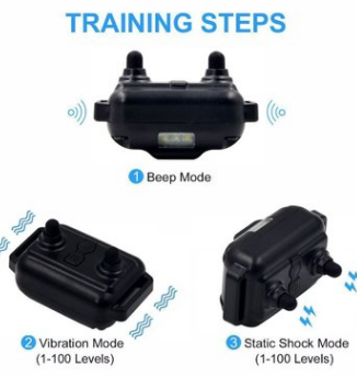 Three electric dog training collars in black, orange, and yellow with receivers, alongside a black and yellow remote control. - Image 3