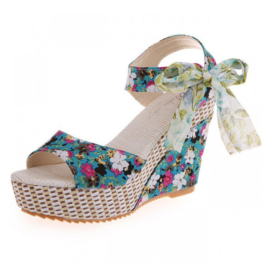 Sandalias Cuña Floral con Moño Plataforma para Mujer - Image 4