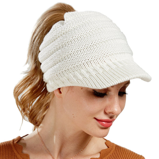 Gorro Tejido con Agujero para Coleta - Beanie Cálido para Mujer Otoño Invierno - Image 4