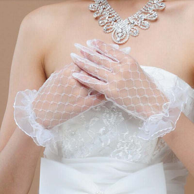 Guantes de encaje cortos con dedos para novia - Image 3