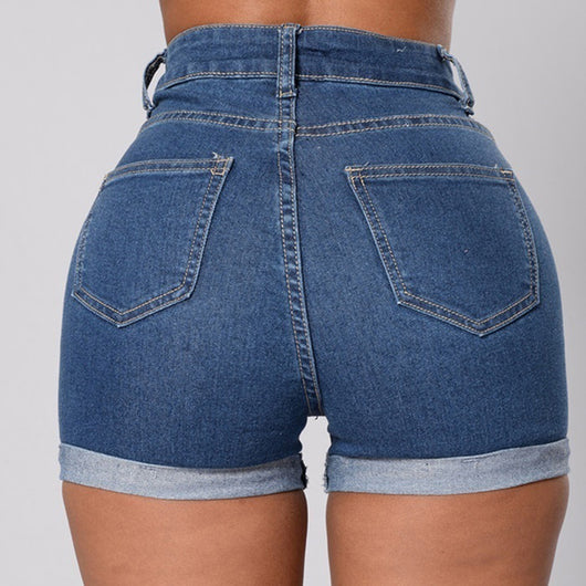 Shorts Denim Ajustados con Ruedo Enrollado - Image 2