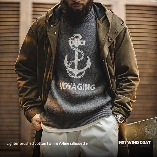 Chaqueta Cortaviento Estilo Militar con Capucha y Forro Polar Algodón Puro Largo para Hombre Otoño - Image 4