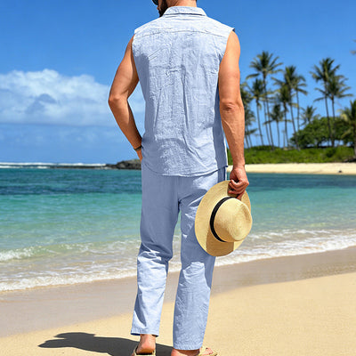 Conjunto de Lino Holgado para Hombre: Camisa sin Mangas y Pantalón Recto - Image 37