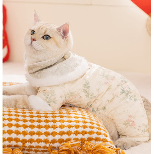 Mono Acolchado para Perros Pequeños Estilo Tang Floral Chino - Ropa de Invierno - Image 11