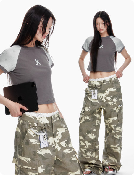 Pantalones Vaqueros Camuflaje Desteñido con Múltiples Bolsillos y Efecto Gastado - Image 12
