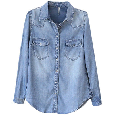 Camisa Tencel Denim Manga Larga para Mujer