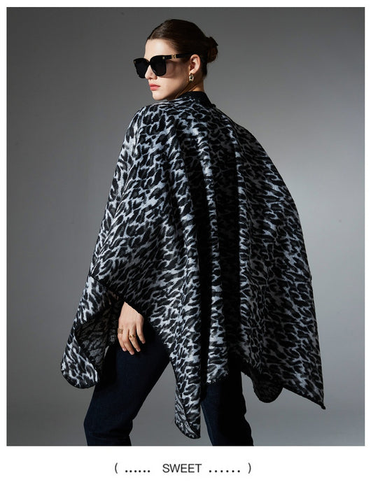 Chal Cruzado Estampado Leopardo Negro - Versátil para Primavera, Otoño e Invierno - Image 14