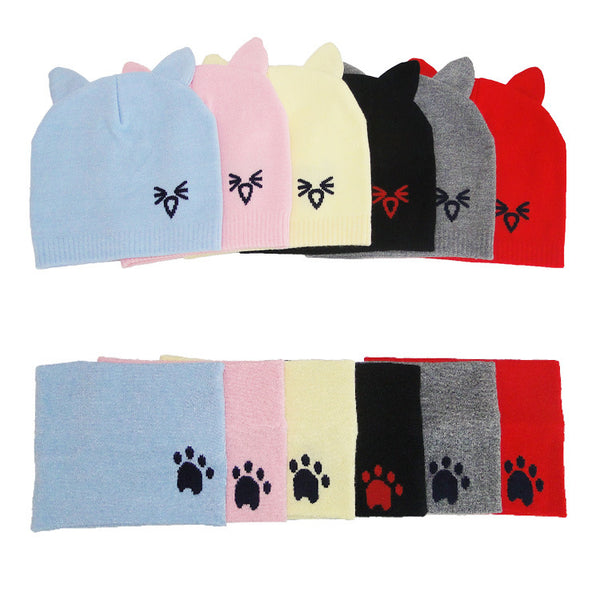 Conjunto Gorro y Bufanda Tejida para Bebé - Protección Invernal con Diseño Gato