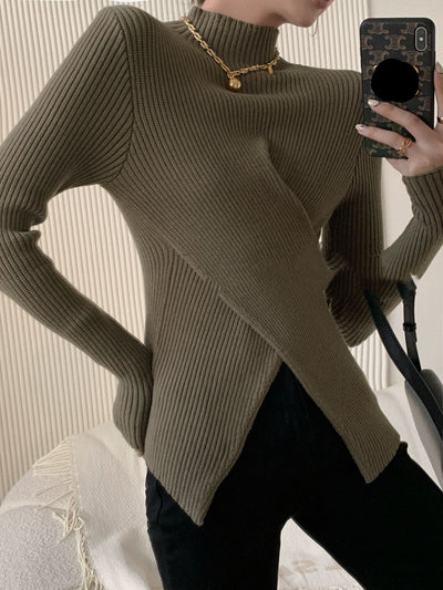 Suéter Cuello Alto Ajustado con Corte Irregular - Efecto Adelgazante - Image 19