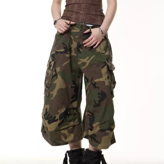 Shorts de Trabajo Camuflaje Retro Cintura Alta Pierna Ancha - Image 10