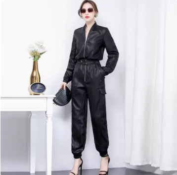 Traje Ejecutivo de Cuero PU Negro Ajustado para Mujer - Image 2