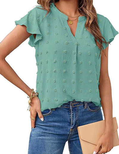 Blusa Fresca de Verano con Cuello V, Volantes y Estampado de Lunares - Image 10