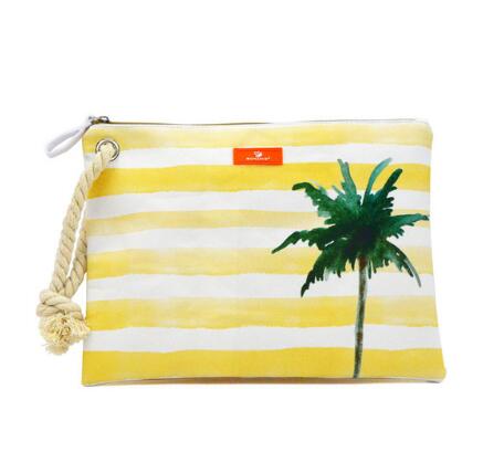 Bolsa Playera Impermeable con Diseño Flamenco y Rayas - Clutch de Playa para Mujer