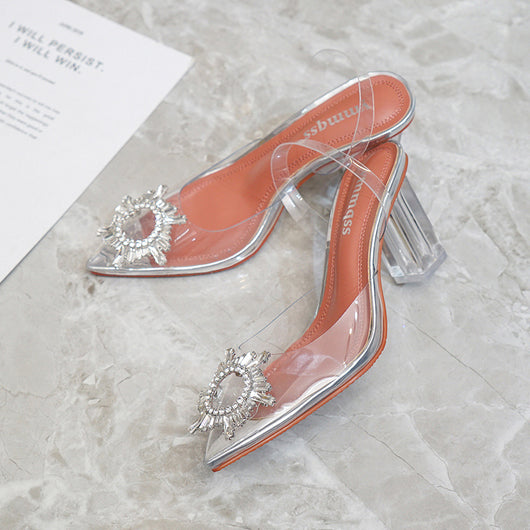 Zapato de Tacón Grueso Cristal con Moño Puntiagudo - Image 3