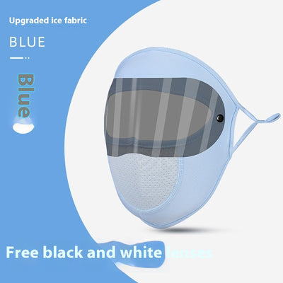 Light pink ice silk sun protection mask with ear loops and neck coverage, featuring small ventilation holes. - Image 34