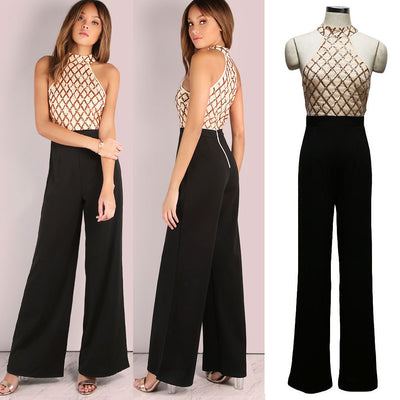 Jumpsuit Elegante con Lentejuelas y Cuello Halter para Mujer - Image 3