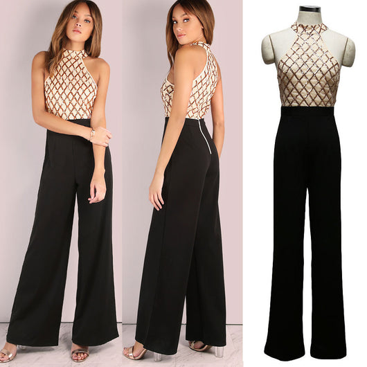 Jumpsuit Elegante con Lentejuelas y Cuello Halter para Mujer - Image 3