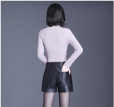 Shorts de Cuero Negro Talle Alto Pierna Ancha - Image 7