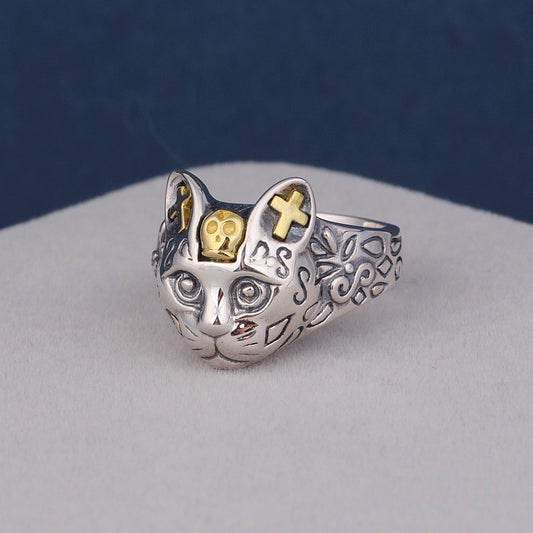 Anillo de Plata 925 Gato de la Suerte Retro con Diseño Gatito Adorable - Image 2