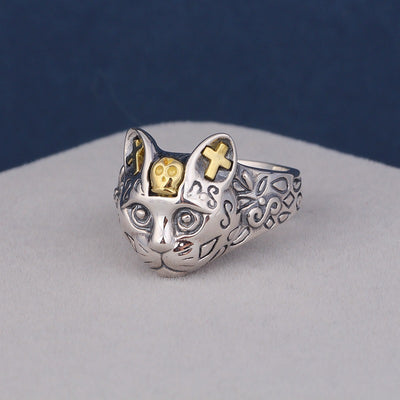 Anillo de Plata 925 Gato de la Suerte Retro con Diseño Gatito Adorable - Image 2