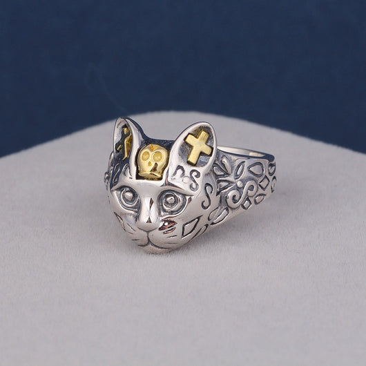 Anillo de Plata 925 Gato de la Suerte Retro con Diseño Gatito Adorable - Image 2