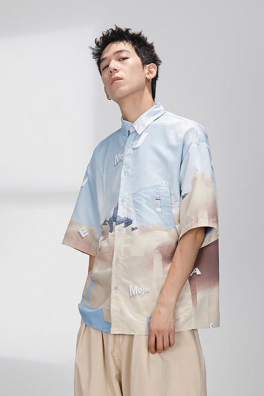 Camisa Retro Suelta con Estampado Completo de Manga Corta - Image 3