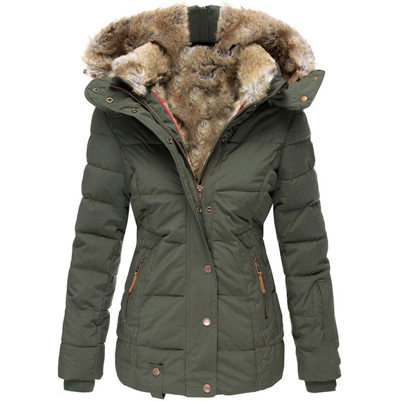 Abrigo Slim Fit de Algodón con Cuello de Piel