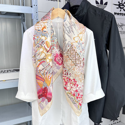 Pañuelo de Seda Estampado Cuadrado Elegante Retro para Mujer