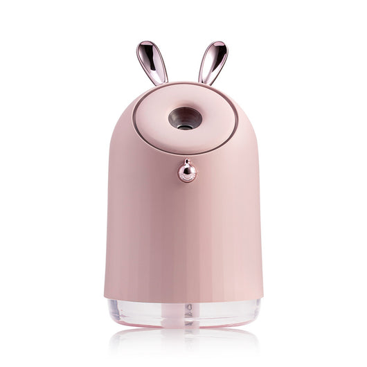 Grey humidifier table lamp with a clear base and decorative silver ears, featuring a mist outlet and control button. - Image 5