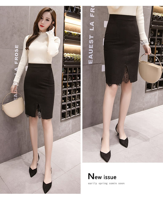 Falda Elástica Talla Grande con Panel de Encaje y Dobladillo Reforzado - Image 13