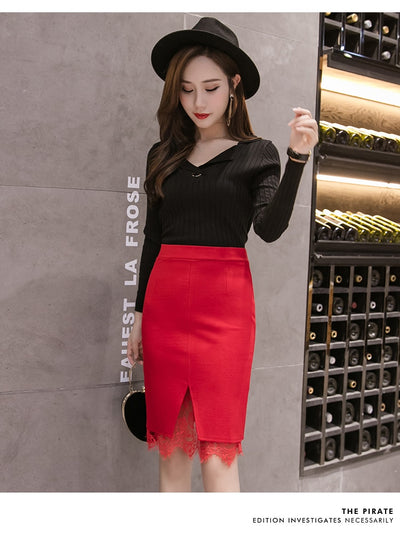 Falda Elástica Talla Grande con Panel de Encaje y Dobladillo Reforzado - Image 22