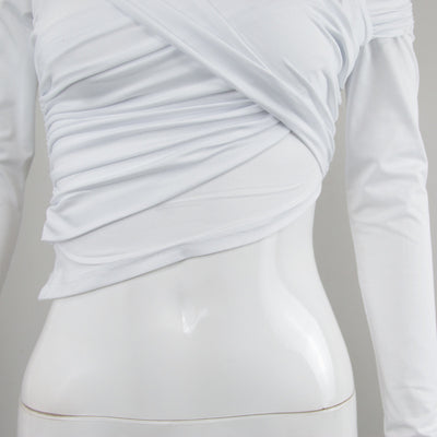 Blusa de Manga Larga con Pliegues Diagonales Estilo Europeo - Image 10