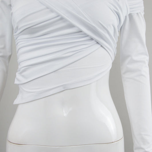 Blusa de Manga Larga con Pliegues Diagonales Estilo Europeo - Image 10