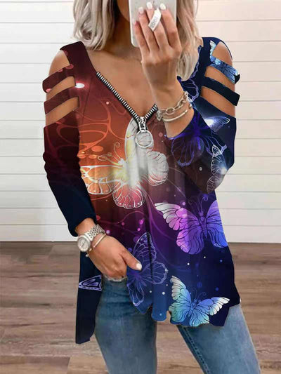 Blusa Suelta de Manga Larga con Cierre y Estampado para Mujer - Image 9