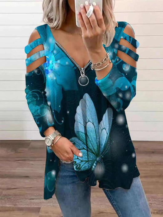 Blusa Suelta de Manga Larga con Cierre y Estampado para Mujer - Image 10