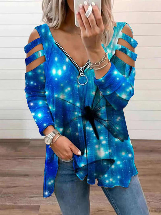 Blusa Suelta de Manga Larga con Cierre y Estampado para Mujer - Image 13